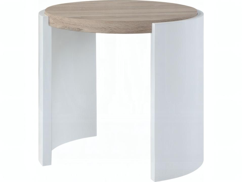 Zoma Round Wood White High Gloss Oak End Table