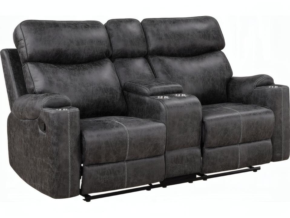Hirah Manual Reclining Loveseat Dark Gray Microfiber with Console