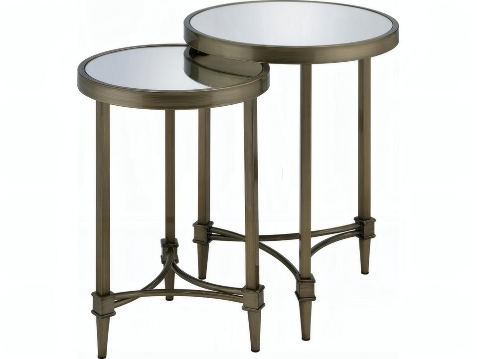 Aditya Round Mirror Antique Brass End Table