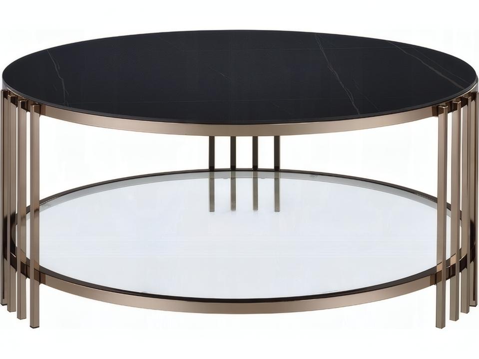 Zaidee Round Coffee Table in Sintered Stone and Champagne