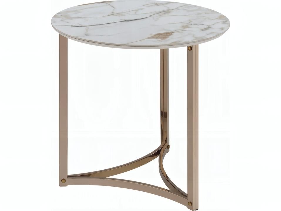 Zaidee Round End Table Sintered Stone Top Champagne Metal