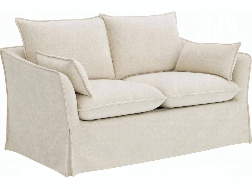 Shane 2-Seat Linen Loveseat in Beige with Accent Pillows