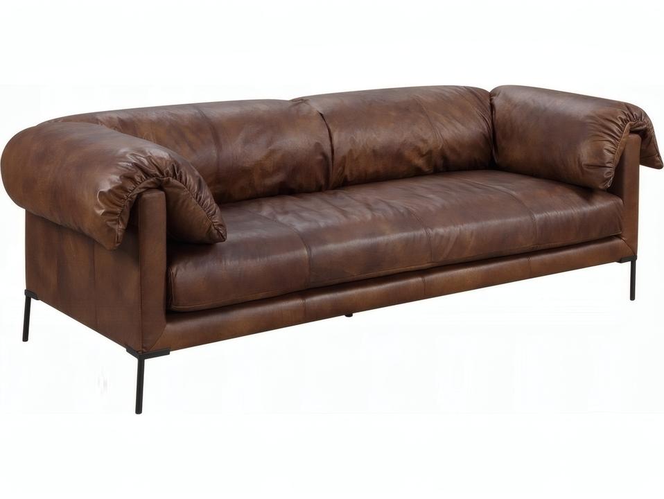 Jaron 3-Seat Top Grain Leather Sofa in Mocha