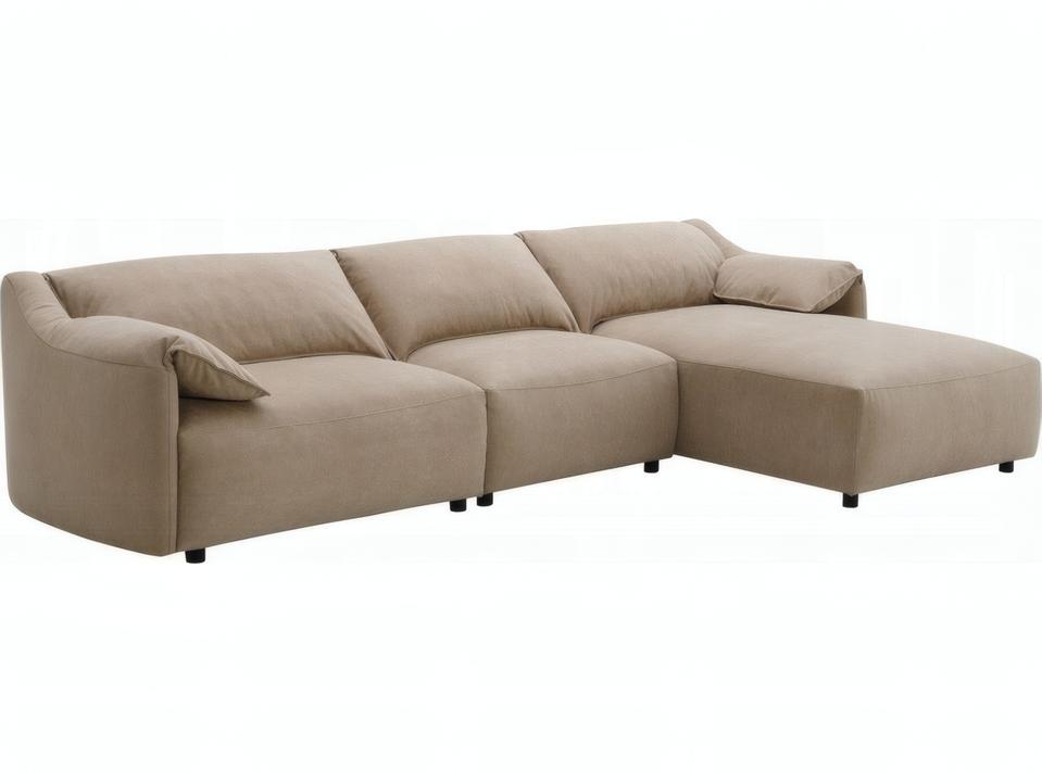 Veata 3-Piece Modular Suede Velvet Sectional Sofa with Right Hand Facing Chaise in Light Brown