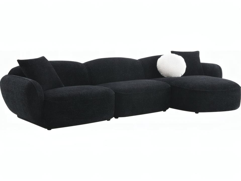 Lucifer 3-Piece Sectional Sofa in Black and White Shimmer Chenille