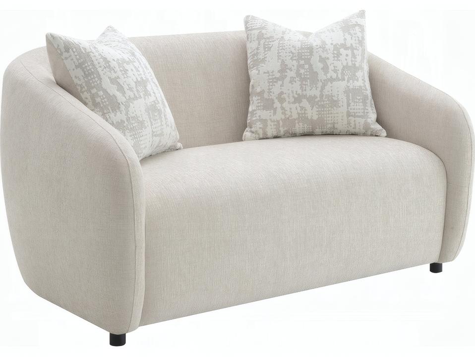 Etienne Linen Loveseat in Beige with Accent Pillows