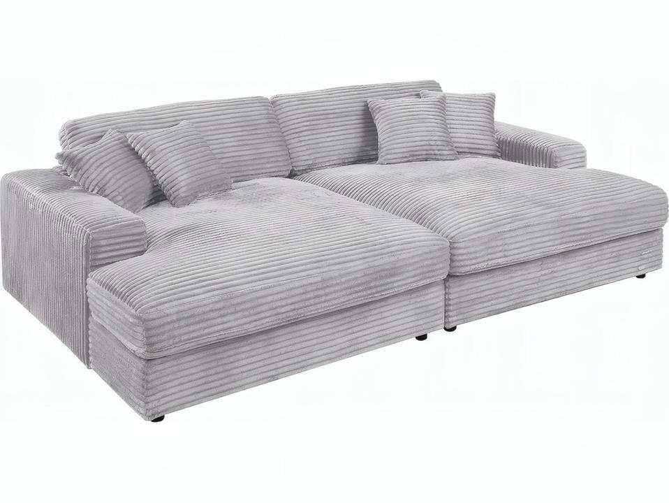Hilde 2-Piece Modular Corduroy Velvet Sectional Sofa with Double Chaise Light Gray