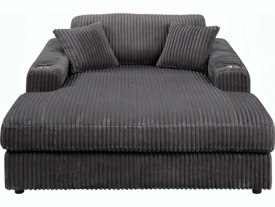 Hilde Chaise Lounge with 2 Pillows in Dark Gray Velvet