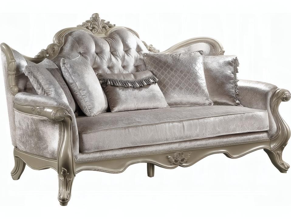 Libertee 3-Seat Fabric Sofa with 5 Pillows in Beige and Champagne
