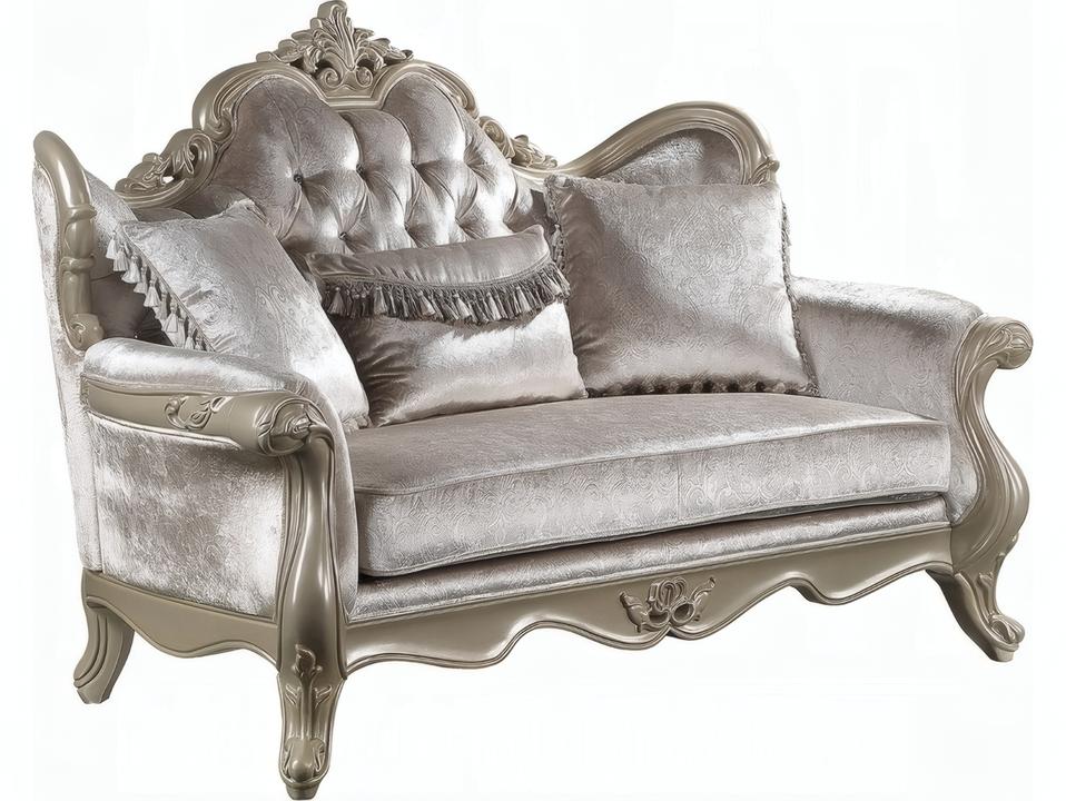 Libertee Fabric Loveseat in Beige and Champagne Finish