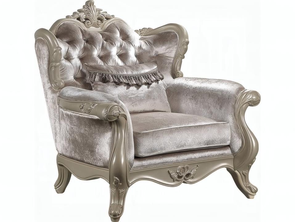 Libertee Tufted Accent Arm Chair with Pillow in Beige Fabric and Champagne