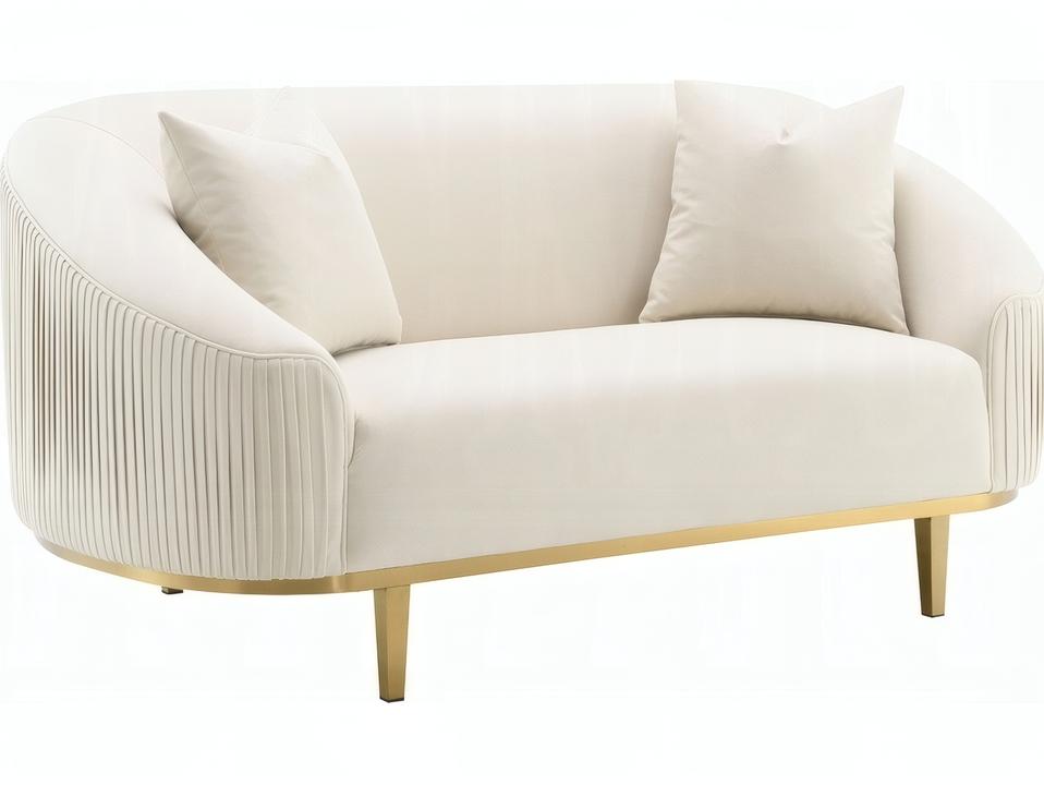 Martina 2-Seat Velvet Loveseat in Ivory with Pleated Design