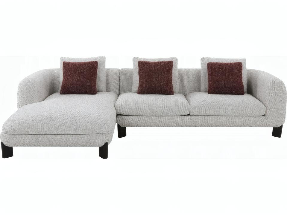Mardi 2-Piece Sectional Sofa with 6 Pillows in Beige and Maroon Boucle