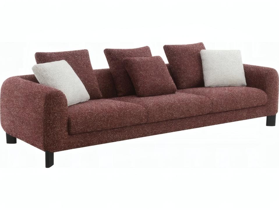 Mardi 3-Seat Standard Sofa in Maroon Tweed with 6 Accent Pillows