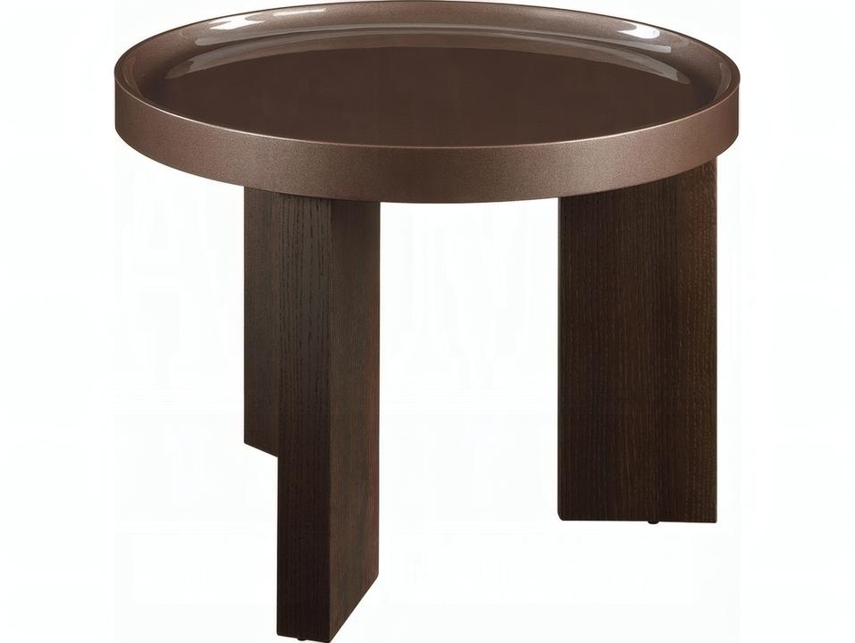 Lakita Round End Table in Dark Blond High Gloss and Smoked Oak