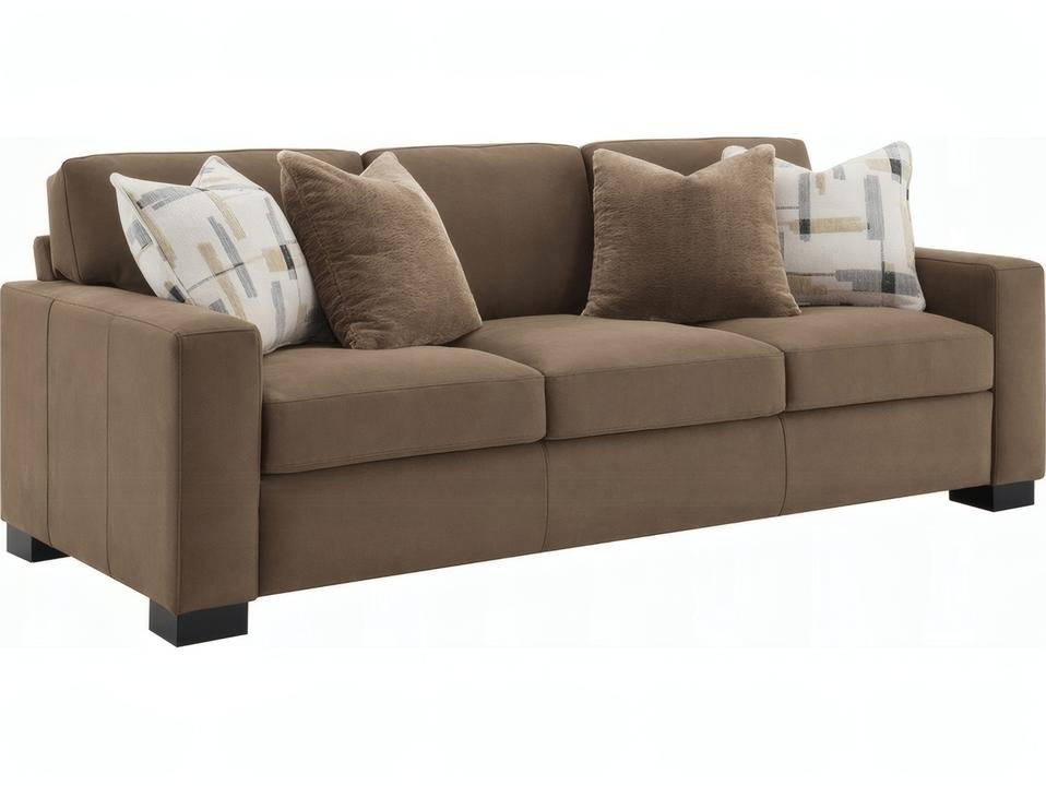 Darya 3-Seat Brown Suede Fabric Sofa with 4 Pillows