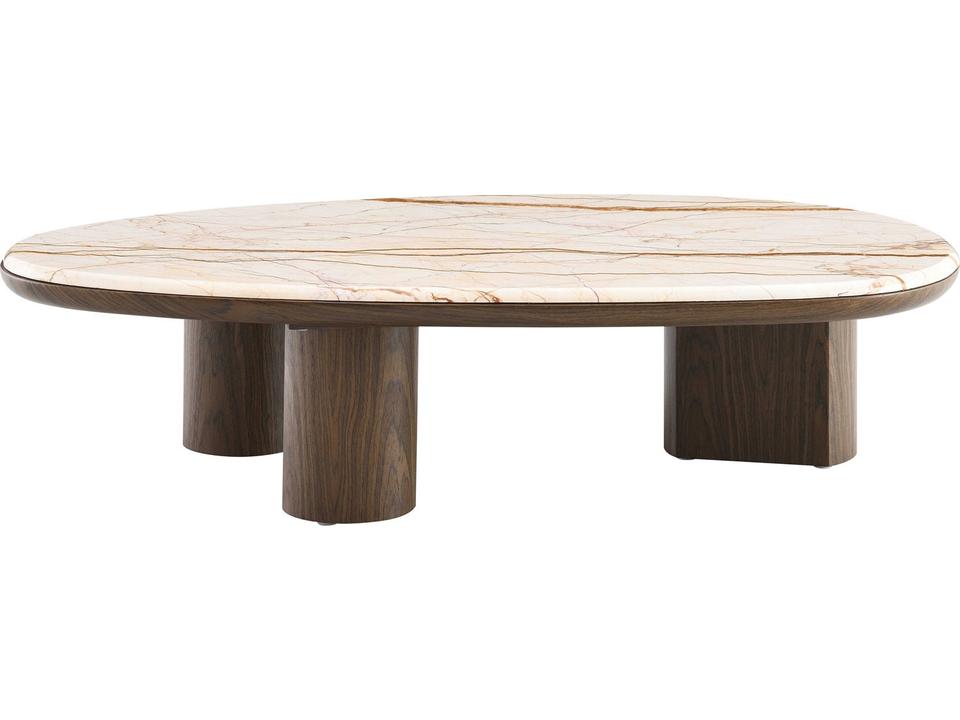 Haidar Rectangle Coffee Table with Natural Marble and Brown Finish
