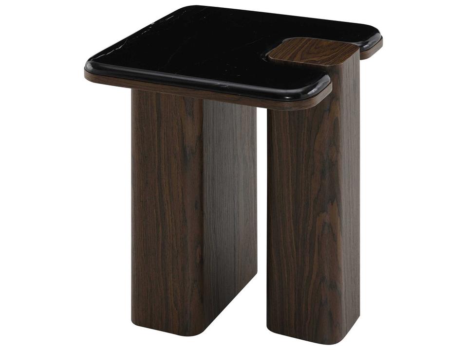Dana Square End Table Natural Marble and Dark Walnut