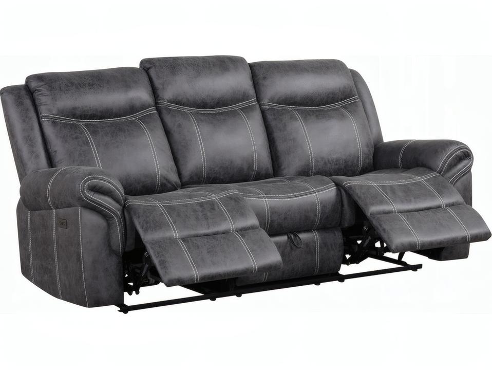 Zubaida 3-Seat Power Reclining Microfiber Sofa in Dark Gray with Drop Down Table