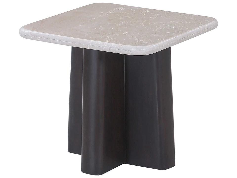 Jacory Square End Table in Bottocino Marble and Espresso Wood