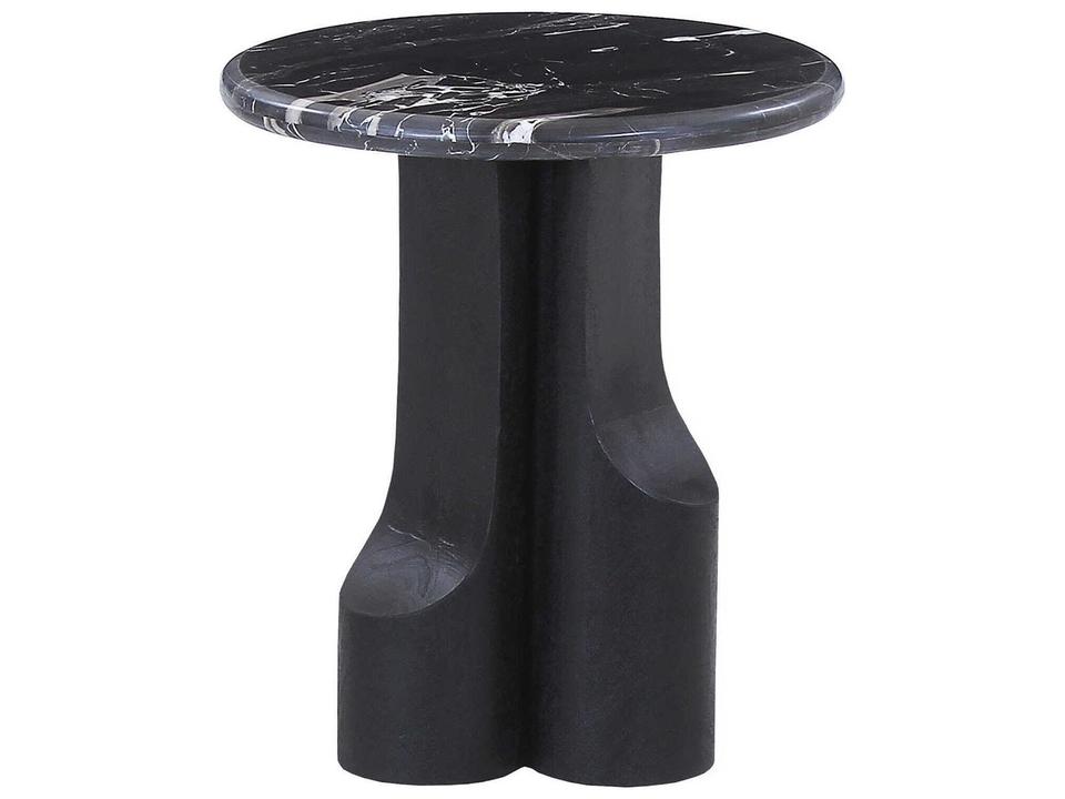 Kinton Round End Table Natural Marble and Black Wood