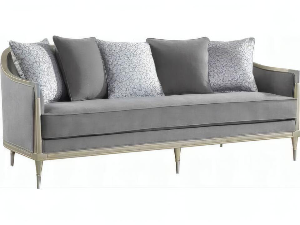 Fernando 3-Seat Gray Chenille Sofa with 5 Pillows