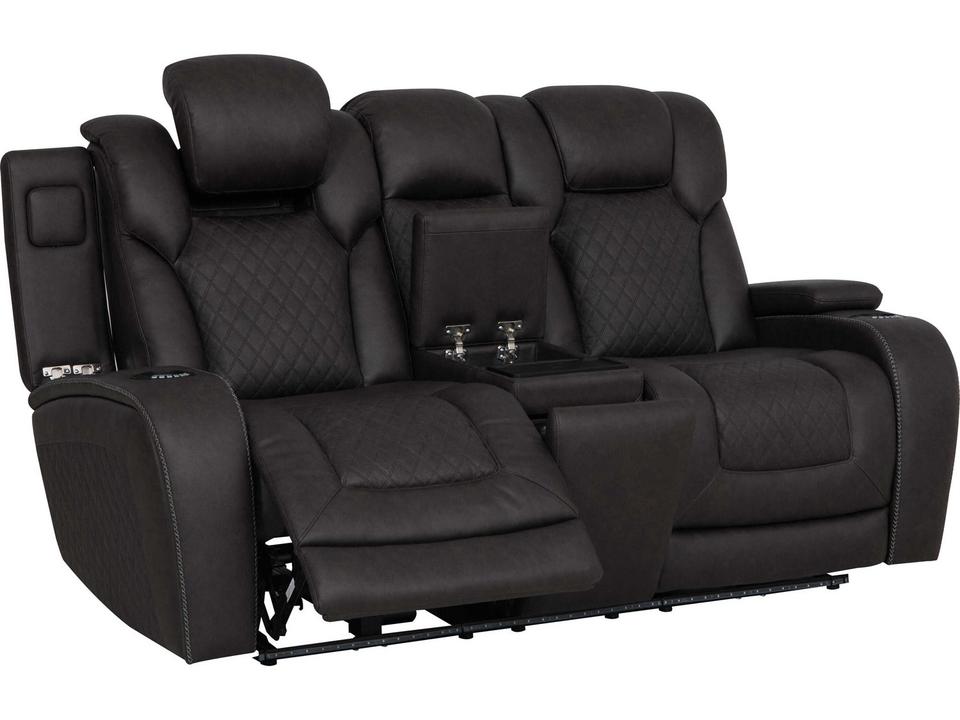 Wendell Power Reclining Microfiber Loveseat with Console Dark Gray