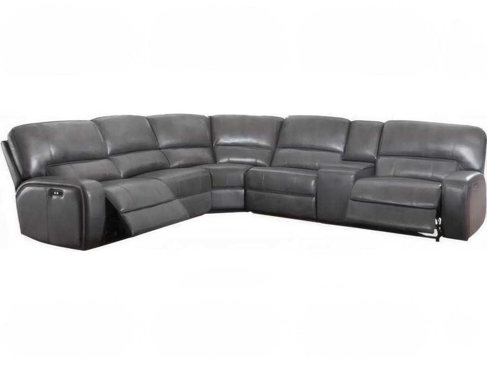 Saul 5-Piece Power Reclining Sectional Sofa in Gray Leather Aire