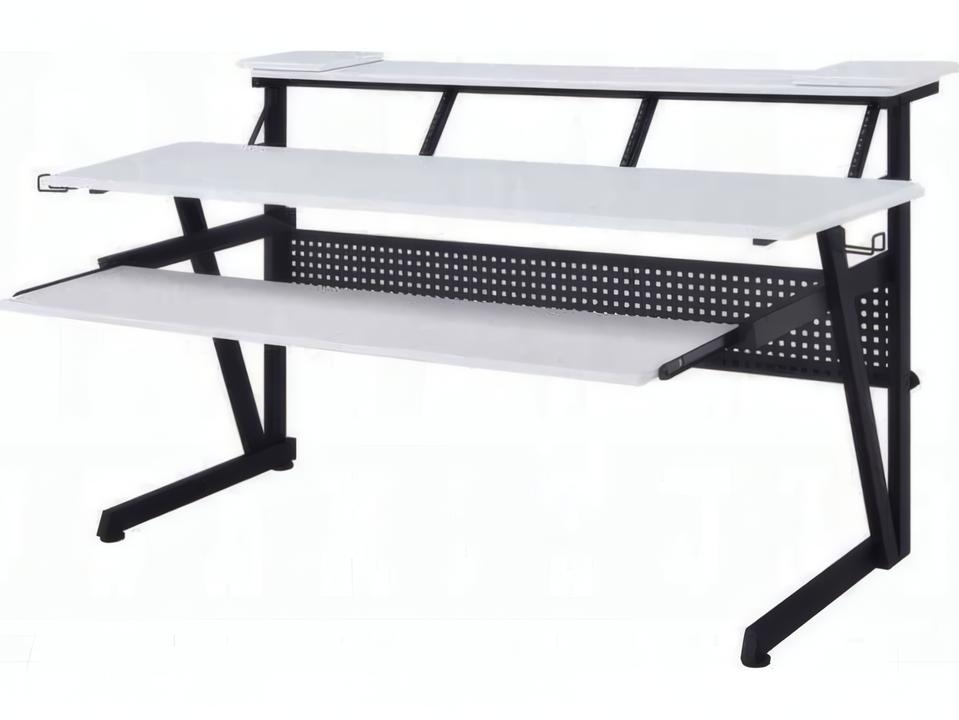 Saida Music Desk with Keyboard Tray and Speaker Shelves White