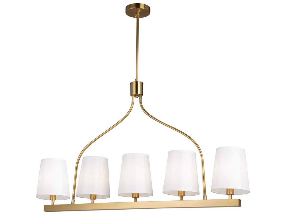 5-Light Rhythm Linear Pendant Light with Linen Shades in Brushed Gold