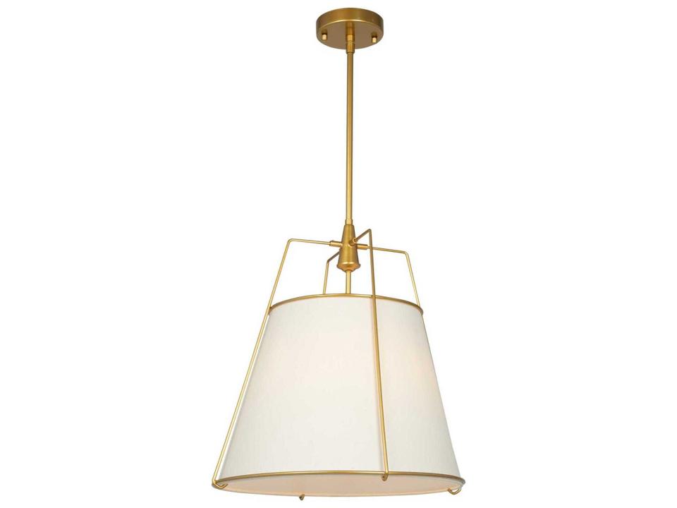 Pullman 3-Light Drum Pendant Light in Brass with Cream Linen Shades