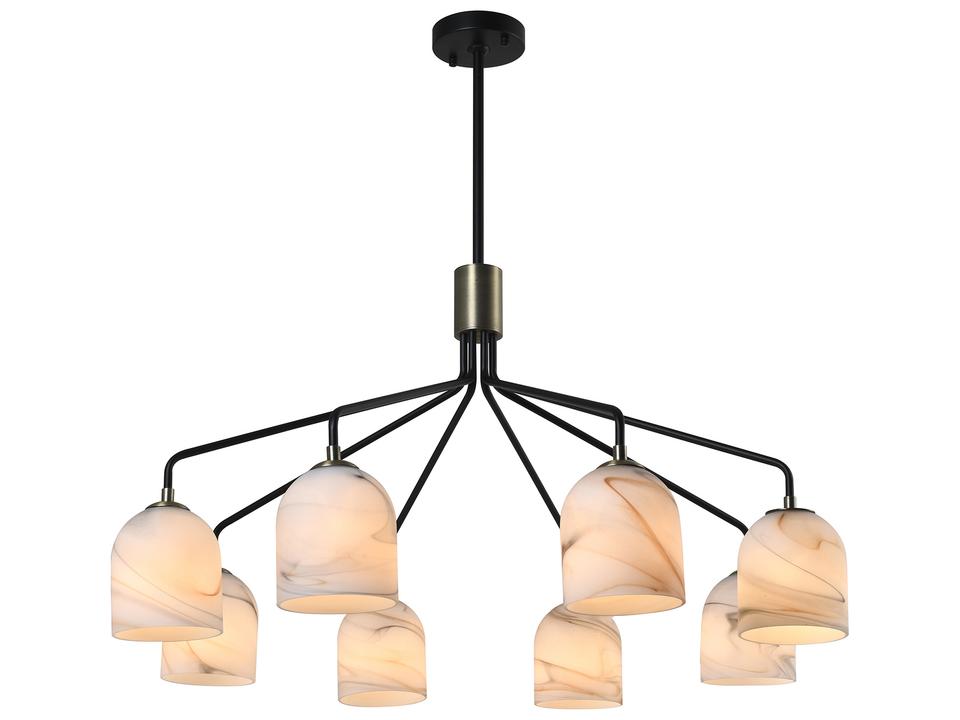 Crema 8-Light Chandelier Black and Brushed Brass with Alabaster Glass
