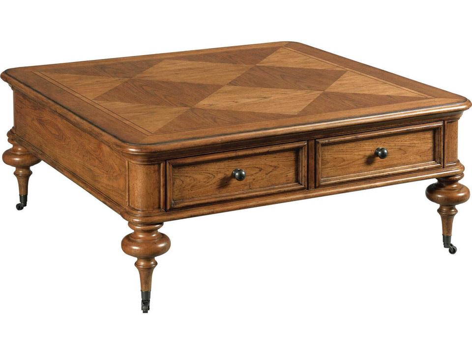 Berkshire Square Coffee Table in Cognac Finish with Soft Close Drawers