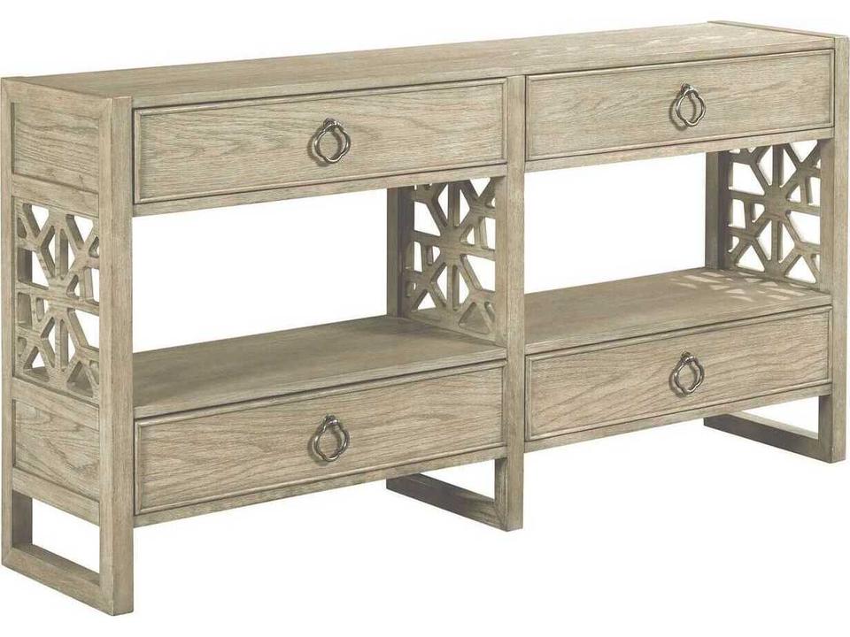 Vista Biscayne Wood Console Table in White Oak with Four Drawers