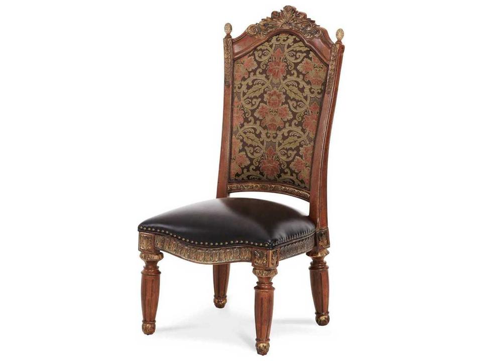 Gilded Leather Birch Wood Brown Upholstered Side Dining Chair