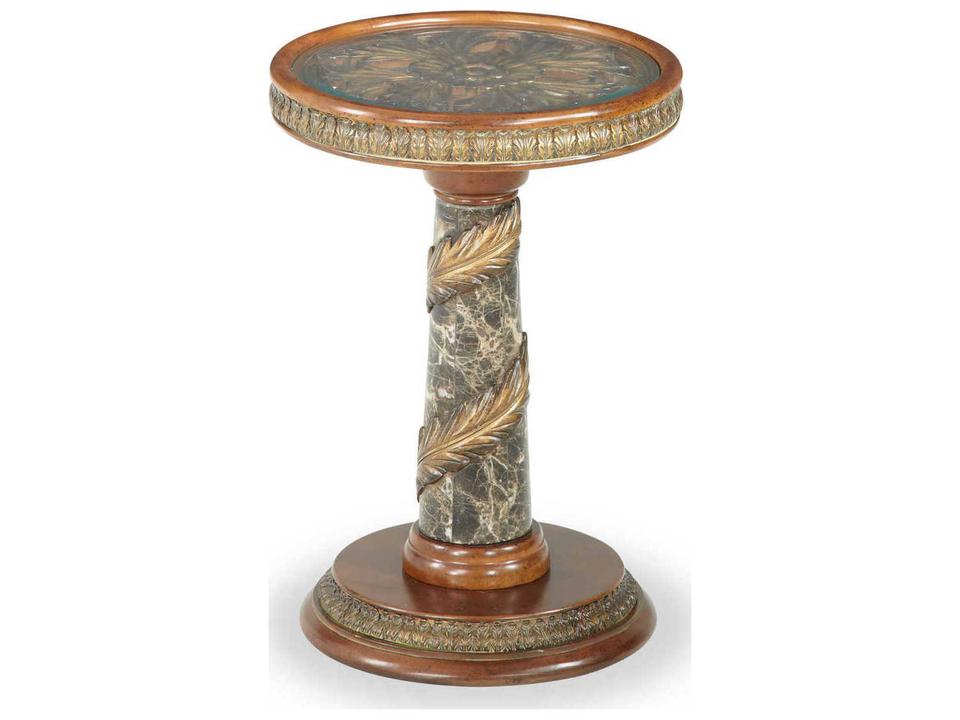 Gilded Round Glass Classic Chestnut End Table