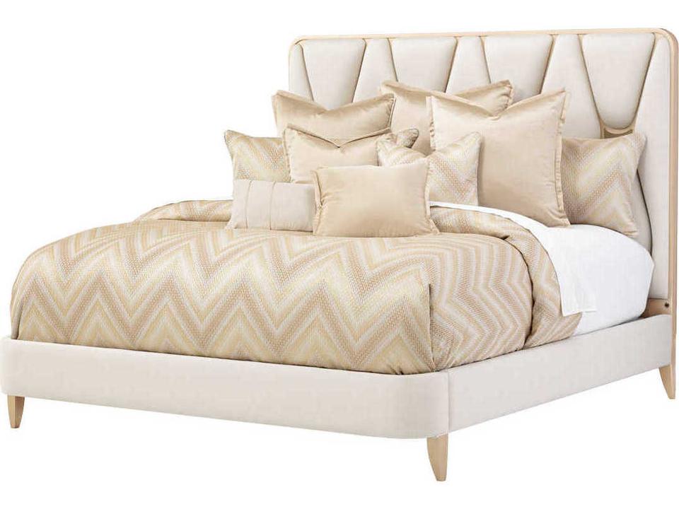 La Rachelle Queen Upholstered Panel Bed Champagne Finish with USB Ports