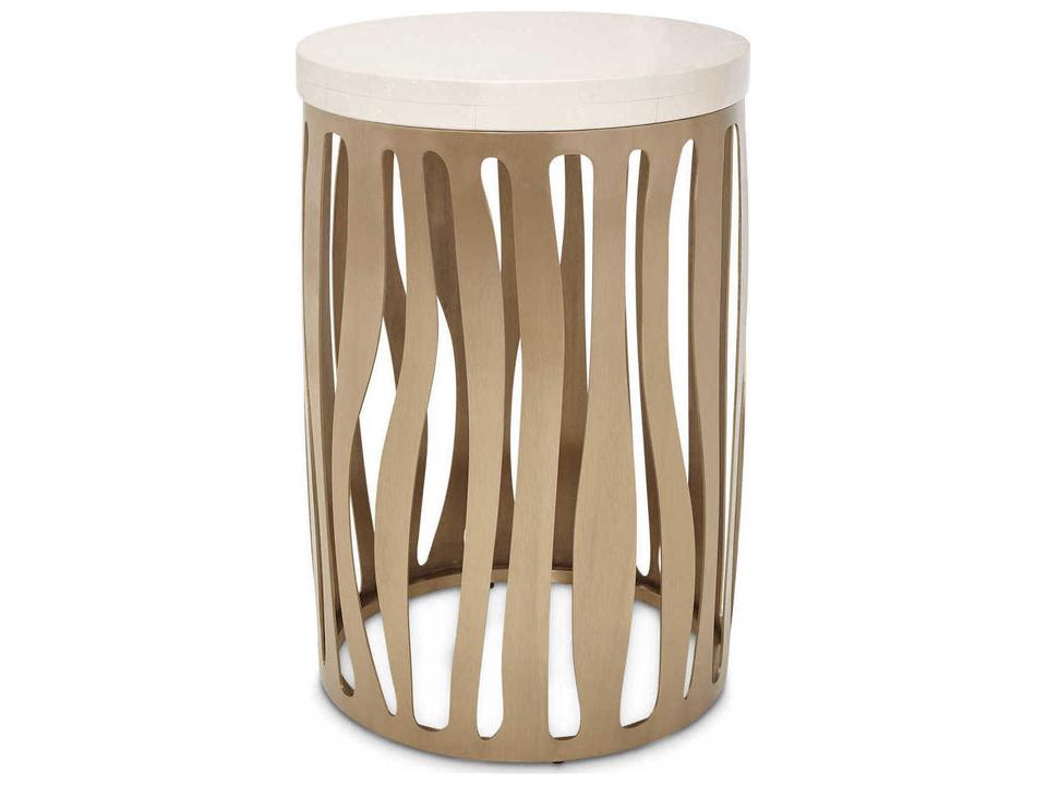 Gilded Round Metal Champagne End Table