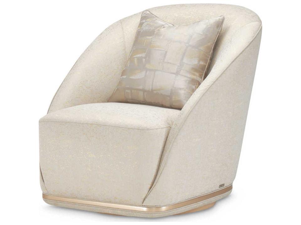 Gilded Swivel White Fabric Accent Chair