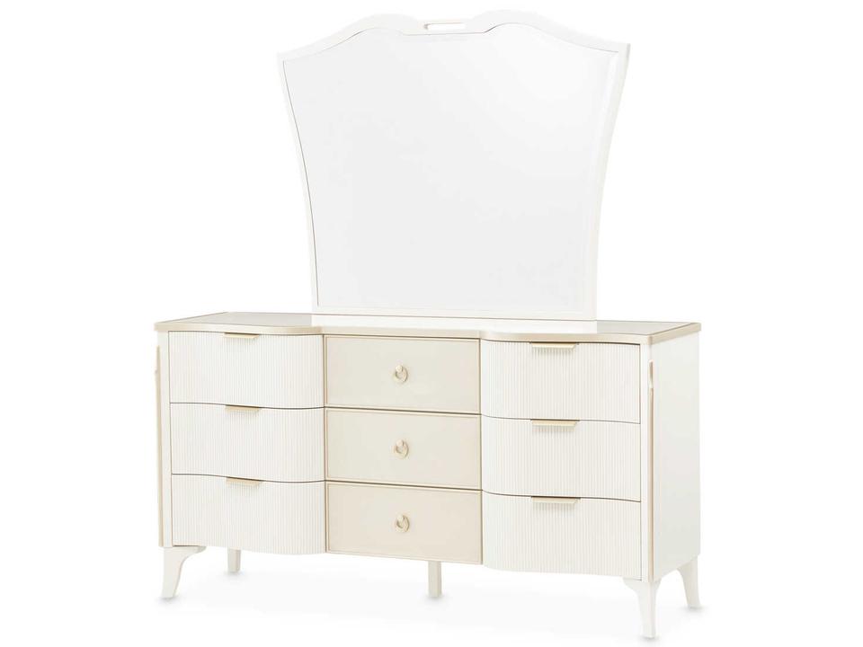Gilded White Poplar Wood Dresser with Mirror