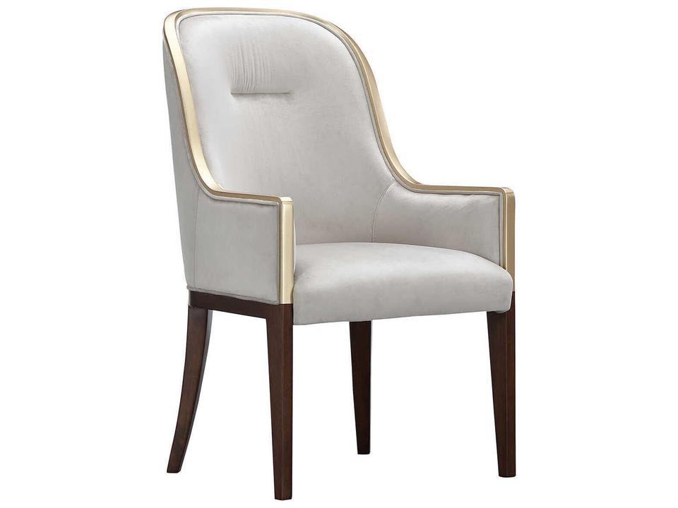 Houston Upholstered Dining Armchair in Walnut with Gold Trim