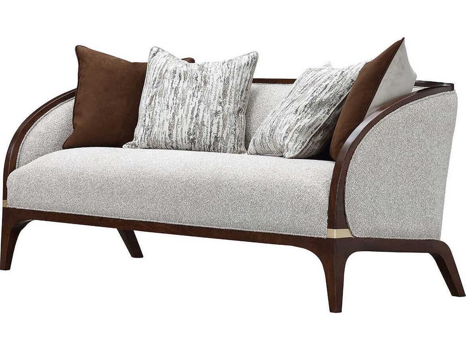 Houston Mingled Boucle Fabric Loveseat in Gray with Walnut Accents