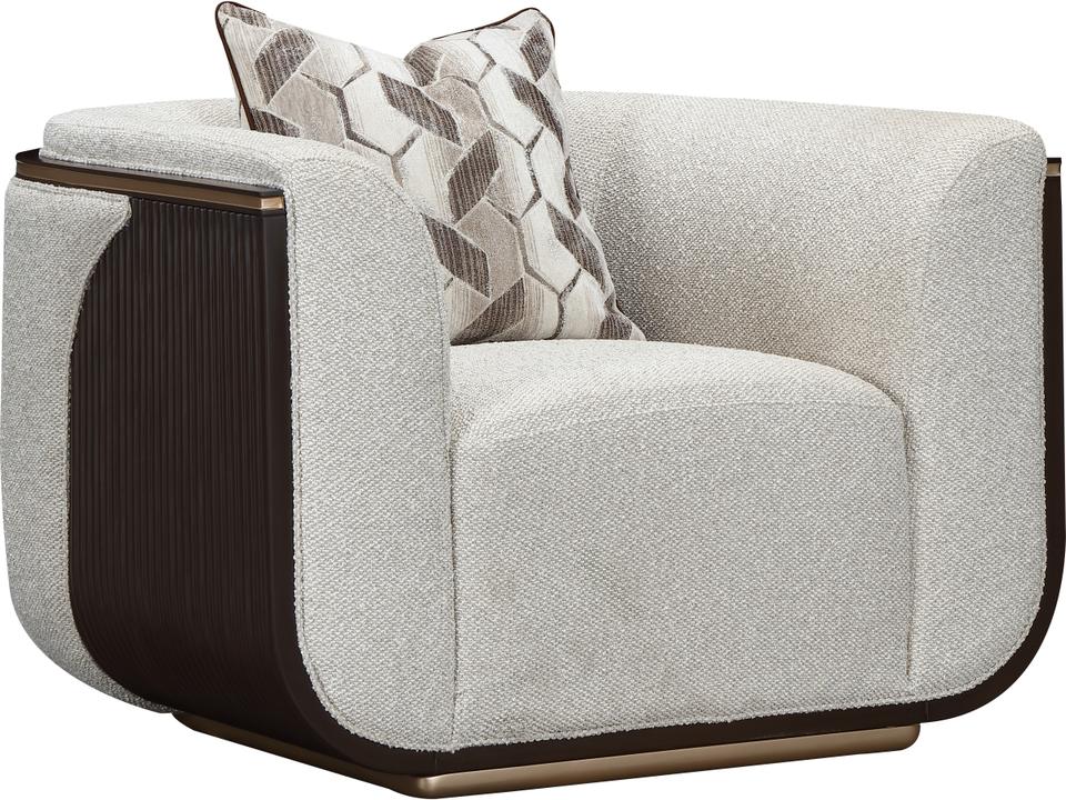 West Kensington Accent Chair in Buff Textured Woven Fabric with Espresso