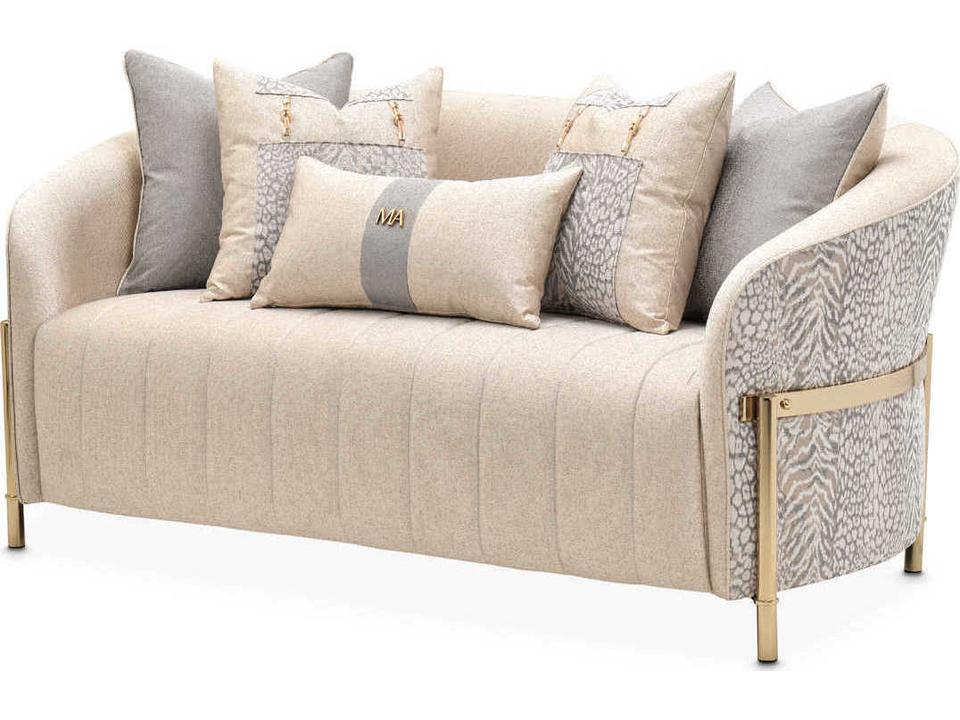 Lisbon Loveseat Opal Gold Chenille Fabric with Metal Legs