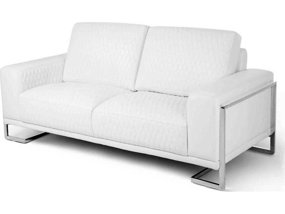 Mia Bella Gianna 2-Seat Leather Loveseat in White and Stainless Steel