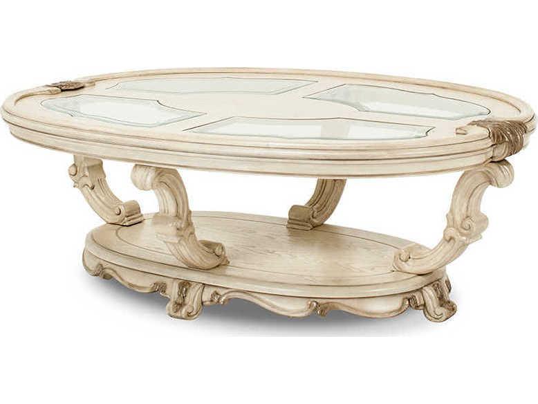 Gilded Oval Glass Champagne Antique Platinum Cocktail Table