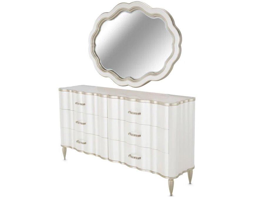 London Place Dresser with Mirror in Creamy Pearl and Platinum