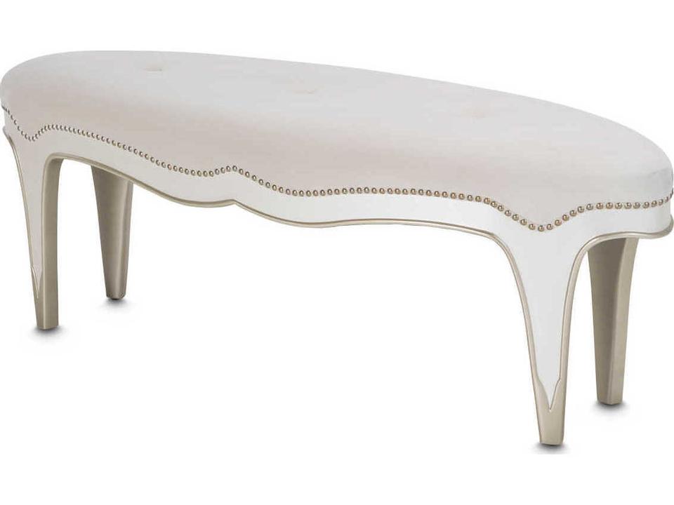 London Place Upholstered Accent Bench in Creamy Pearl Velvet