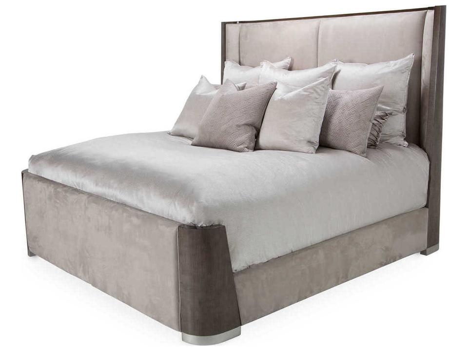 Gilded Cement Gray Upholstered King Panel Bed