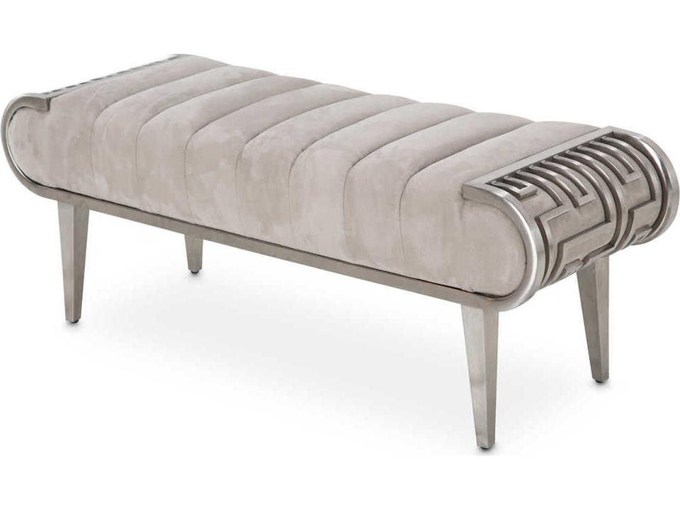 Roxbury Park Cement Gray Faux-Suede Upholstered Accent Bench with Stainless Steel Frame